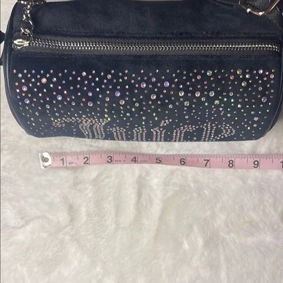 Juicy Couture - Let It Shine-Black Velvet Barrel Handbag with Rhinestone Bling - Picture 10 of 14